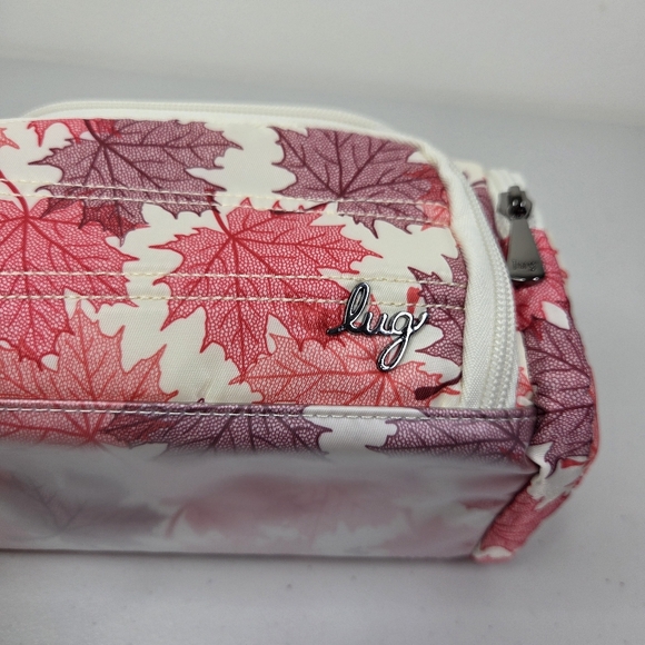 Lug Mini Trolley Pink and Cream Leaf Pattern Women's Cosmetic Makeup Bag - Picture 13 of 16